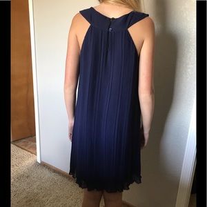 Pleated Navy Dress